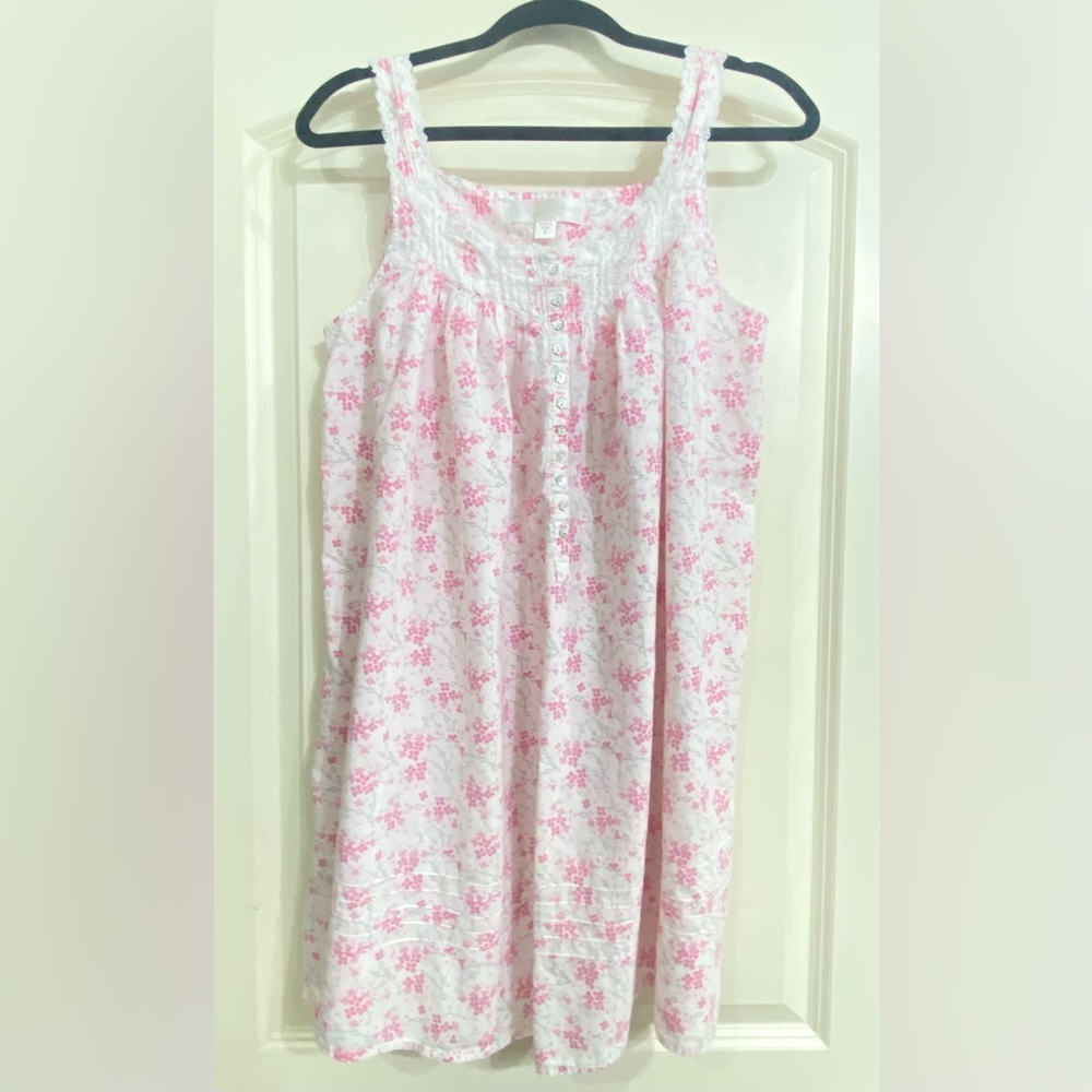 Eileen West nightgown babydoll size small pink and white floral